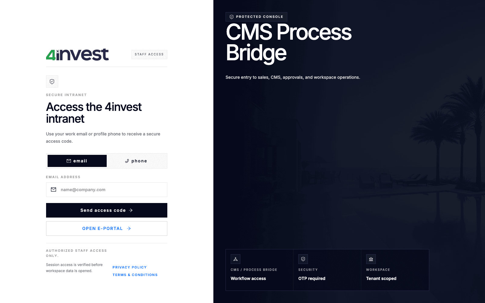 4invest Intranet interface